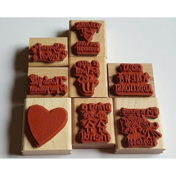 STAMPIN' UP! Vintage Retired 1999 Business Memos 8 Wood Mount Stamp Friend Thank - Picture 3 of 5